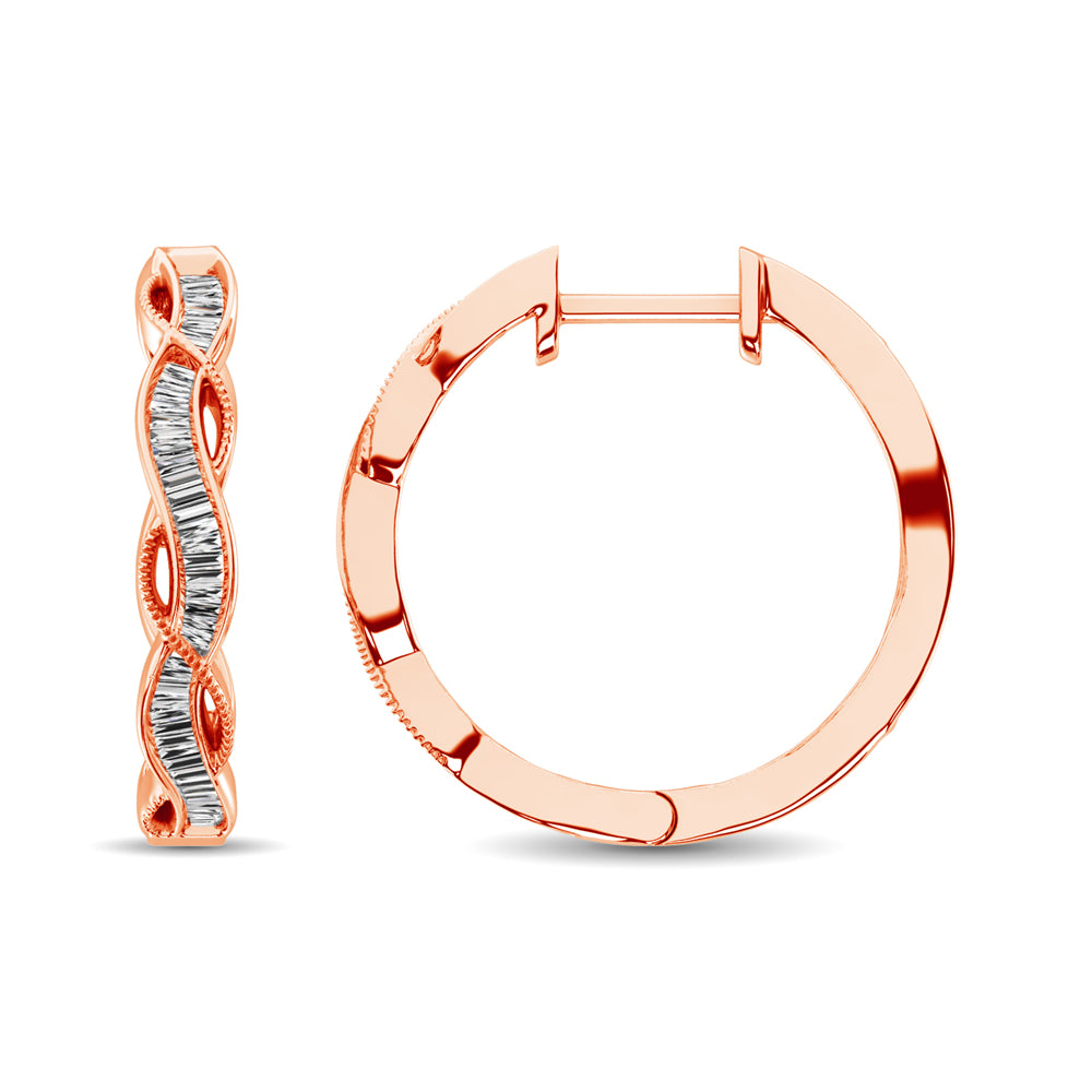 10K Rose Gold Baguette Diamond 1/5 Ct.Tw. Hoop Earrings