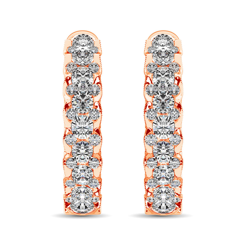 10K Rose Gold Diamond 1 Ct.Tw. Hoop Earrings