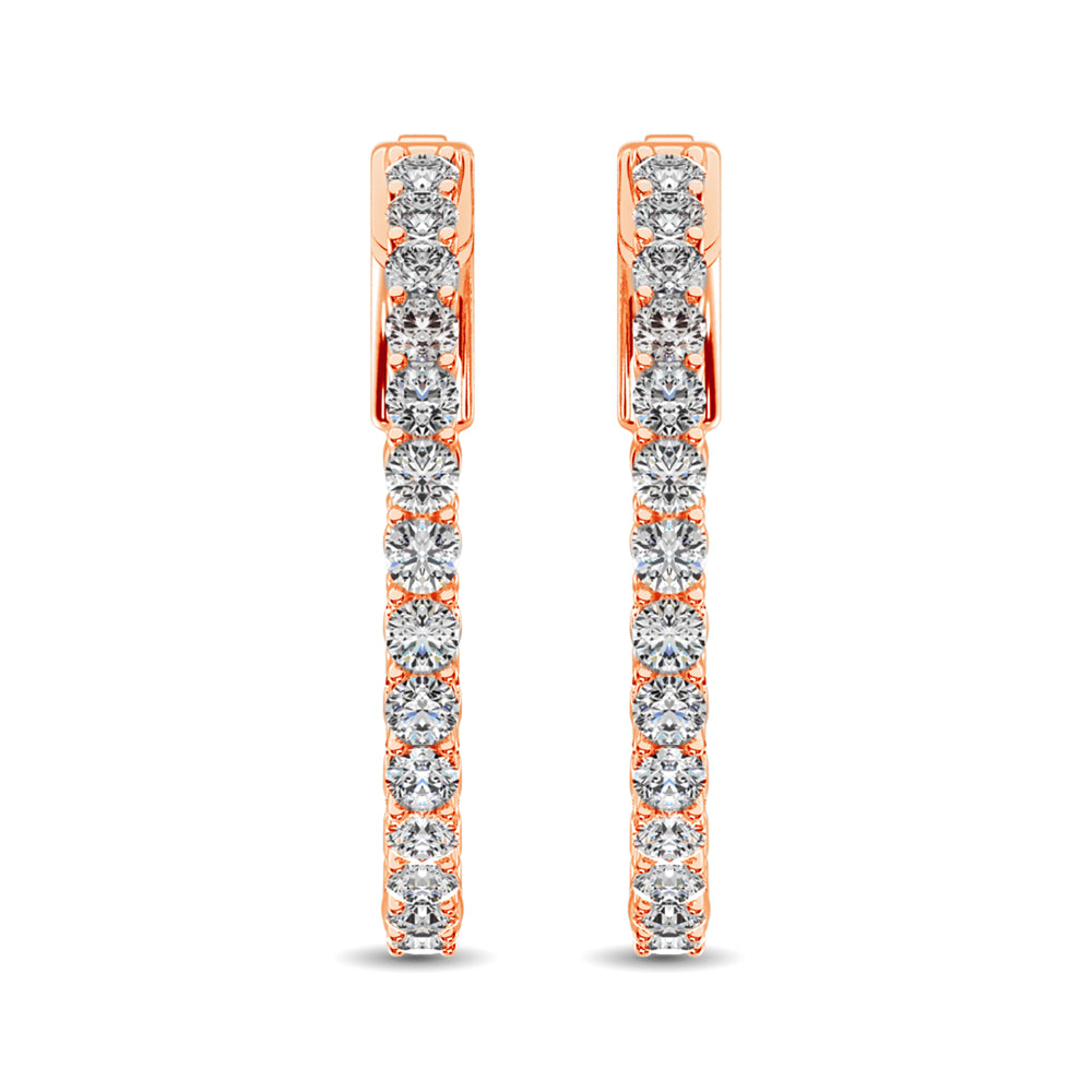 14K Rose Gold Diamond 1/2 Ct.Tw. In and Out Hoop Earrings