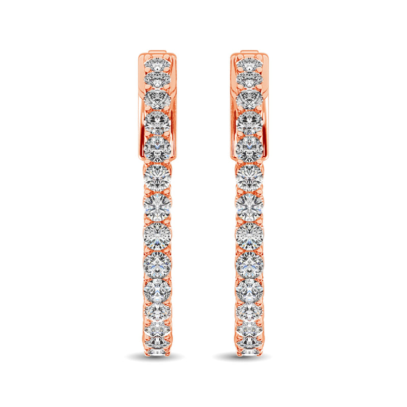 14K Rose Gold Diamond 2 Ct.Tw. In and Out Hoop Earrings