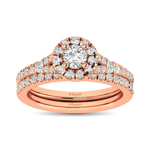 Diamond  Split Shank Single Halo Bridal Ring 1 ct tw Round Cut in 14K Rose Gold