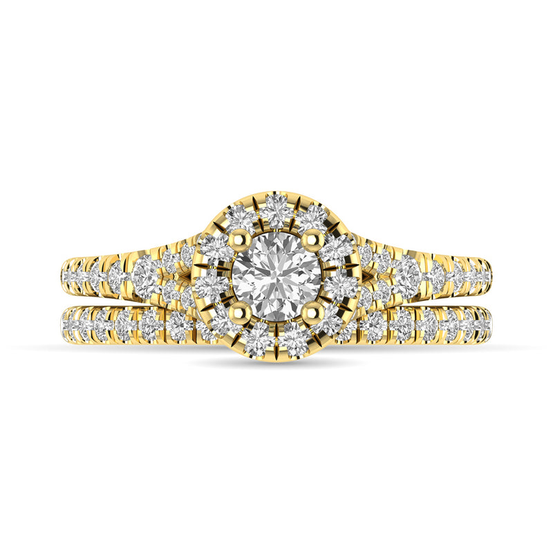 Diamond  Split Shank Single Halo Bridal Ring 1 ct tw Round Cut in 14K Yellow Gold