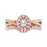 Diamond  Twist Shank Single Halo Bridal Ring 1 ct tw Oval Cut in 14K Rose Gold