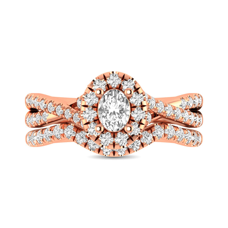 Diamond  Twist Shank Single Halo Bridal Ring 1 ct tw Oval Cut in 14K Rose Gold