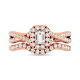 Diamond  Twist Shank Single Halo Bridal Ring 1 ct tw Emerald Cut in 14K Rose Gold