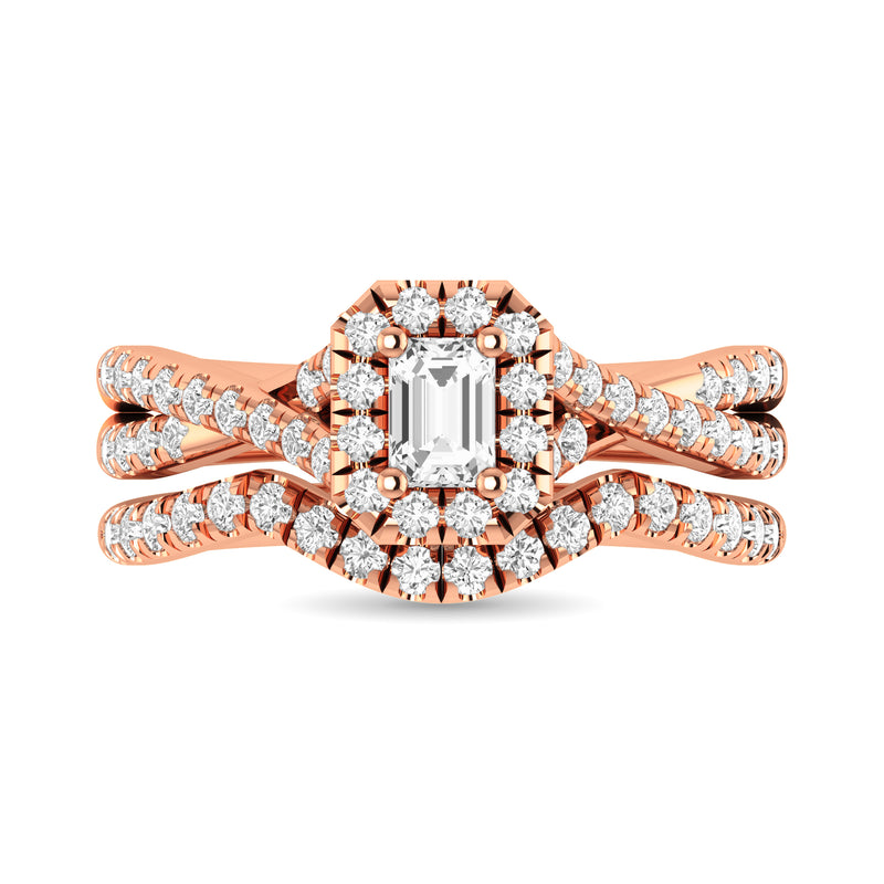 Diamond  Twist Shank Single Halo Bridal Ring 1 ct tw Emerald Cut in 14K Rose Gold