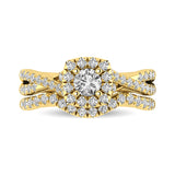 Diamond  Twist Shank Single Halo Bridal Ring 1 ct tw Round Cut in 14K Yellow Gold