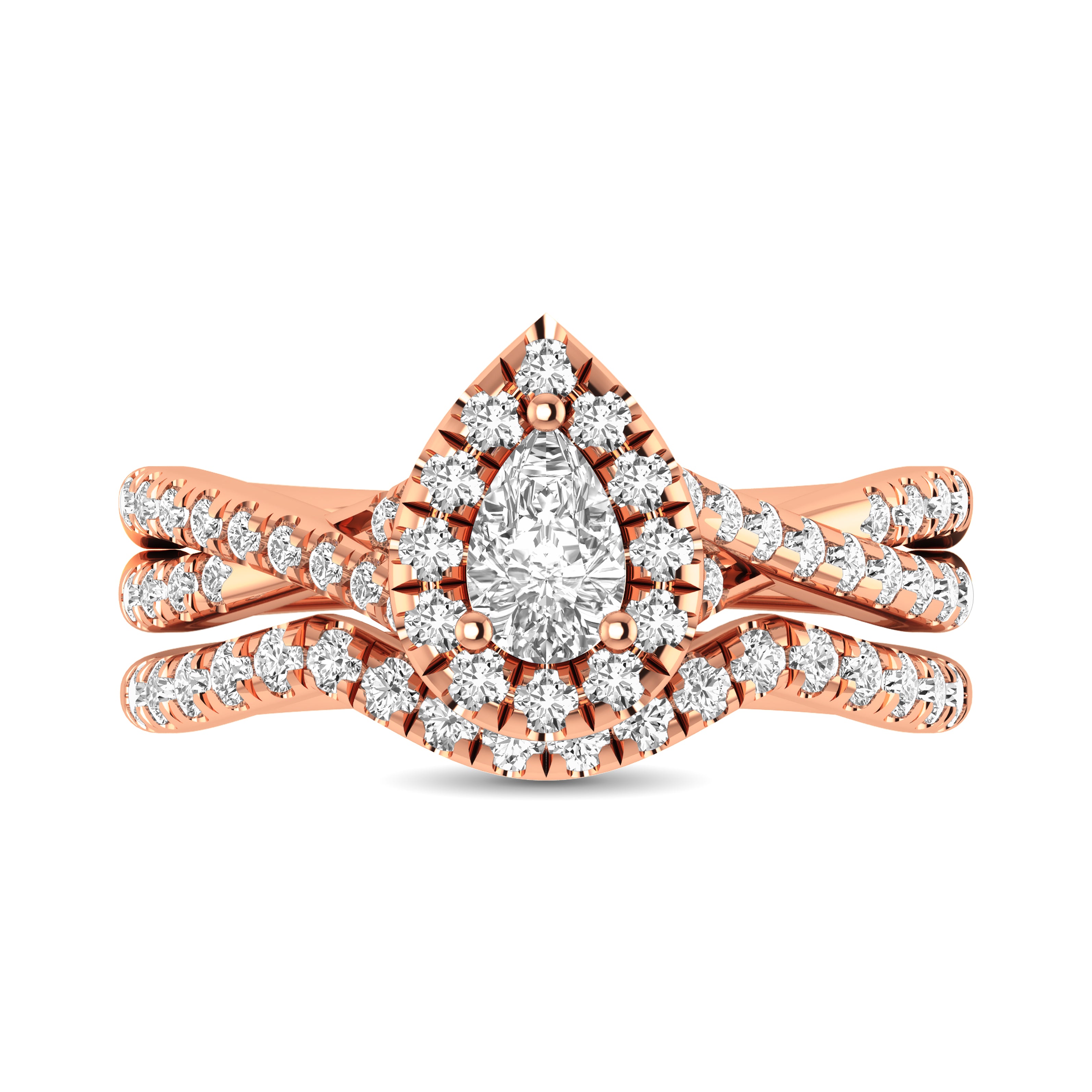 Diamond  Twist Shank Single Halo Bridal Ring 1 ct tw Pear Cut in 14K Rose Gold