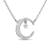 Diamond Moon and Star Necklace 1/6 ct tw in 10K White Gold