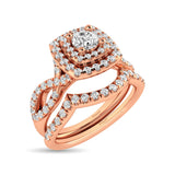 Diamond  Twist Shank Double Halo Bridal Ring 1 ct tw Round Cut in 14K Rose Gold