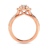 Diamond  Twist Shank Double Halo Bridal Ring 1 ct tw Oval Cut in 14K Rose Gold