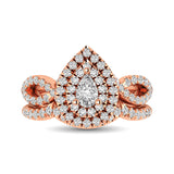 Diamond  Twist Shank Double Halo Bridal Ring 1 ct tw Pear Cut in 14K Rose Gold
