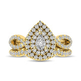 Diamond  Twist Shank Double Halo Bridal Ring 1 ct tw Pear Cut in 14K Yellow Gold
