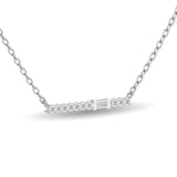 Diamond Round & Straight Buggete Fashion Necklace 1/8 ct tw in 14K White Gold