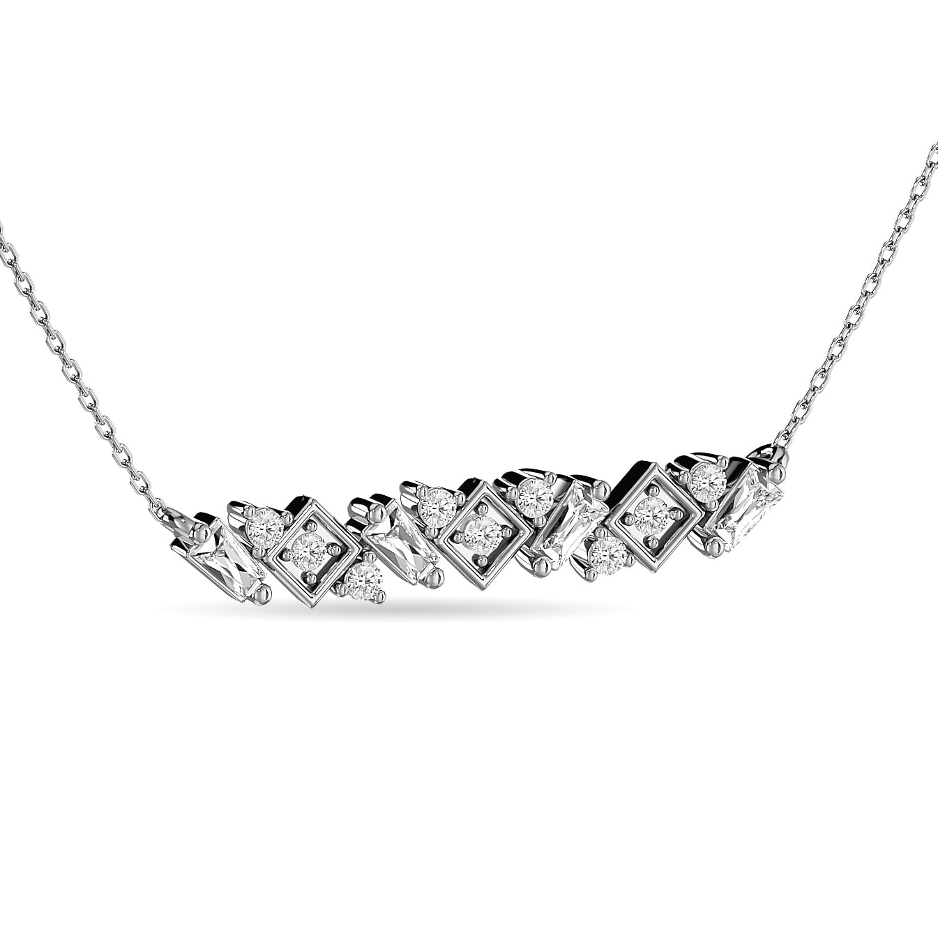 Diamond Round and Tapper Fashion Necklace 1/5 ct tw in 10K White Gold