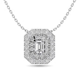Diamond Emerald Cut Double Halo Pendant 3/8 ct tw in 14K White Gold