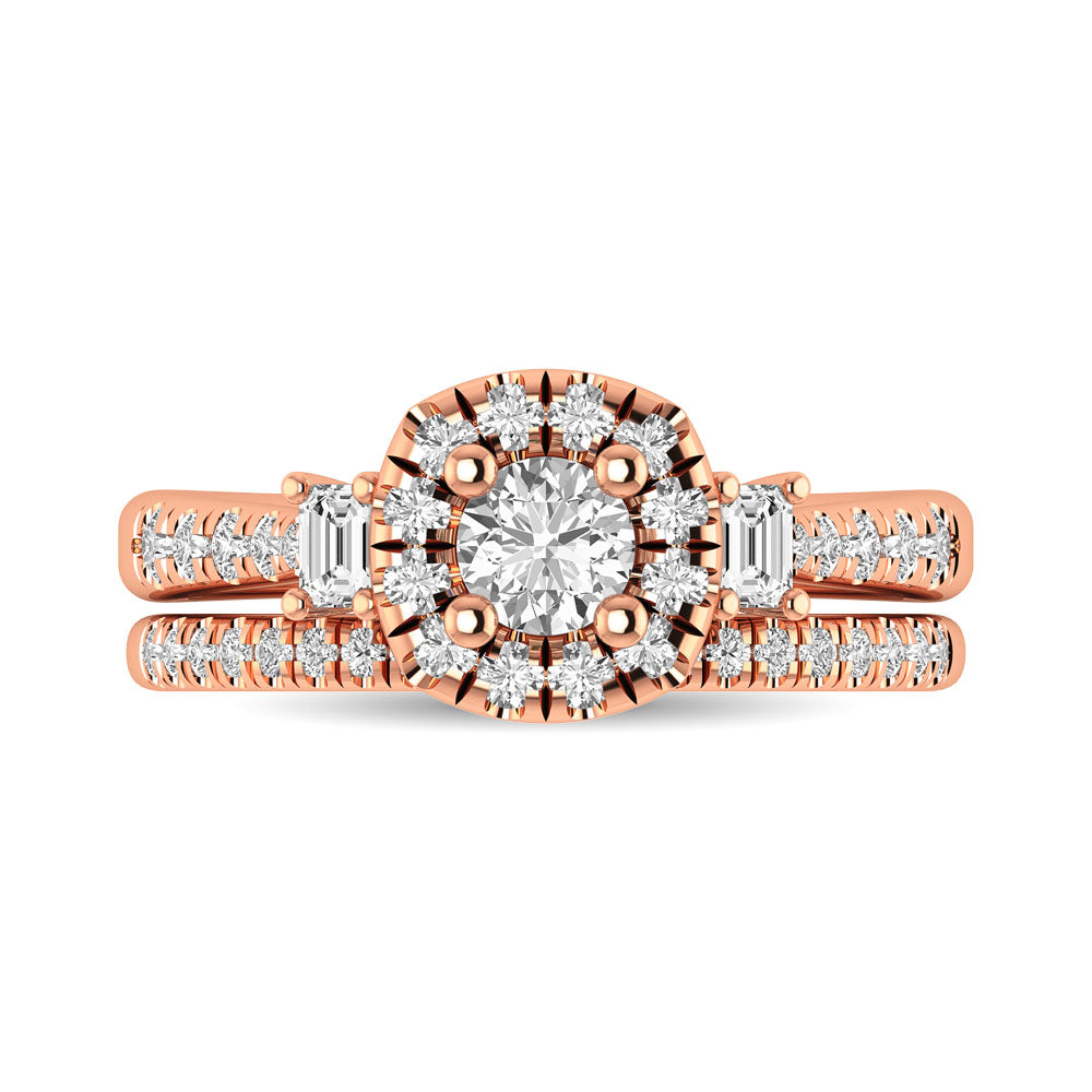 Diamond Classic Shank Single Halo Bridal Ring 1 ct tw Round Cut in 14K Rose Gold