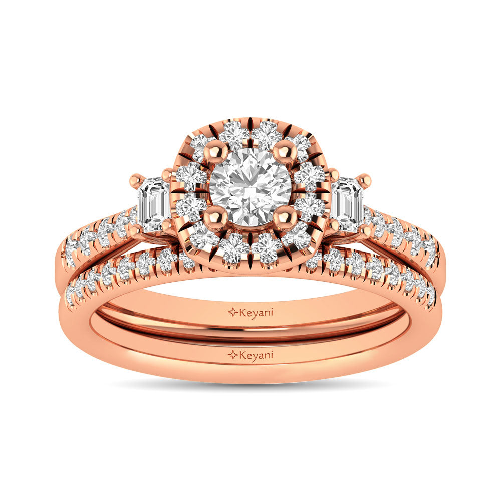 Diamond Classic Shank Single Halo Bridal Ring 1 ct tw Round Cut in 14K Rose Gold
