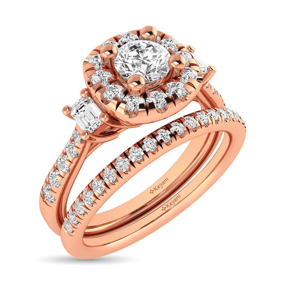 Diamond Classic Shank Single Halo Bridal Ring 1 ct tw Round Cut in 14K Rose Gold