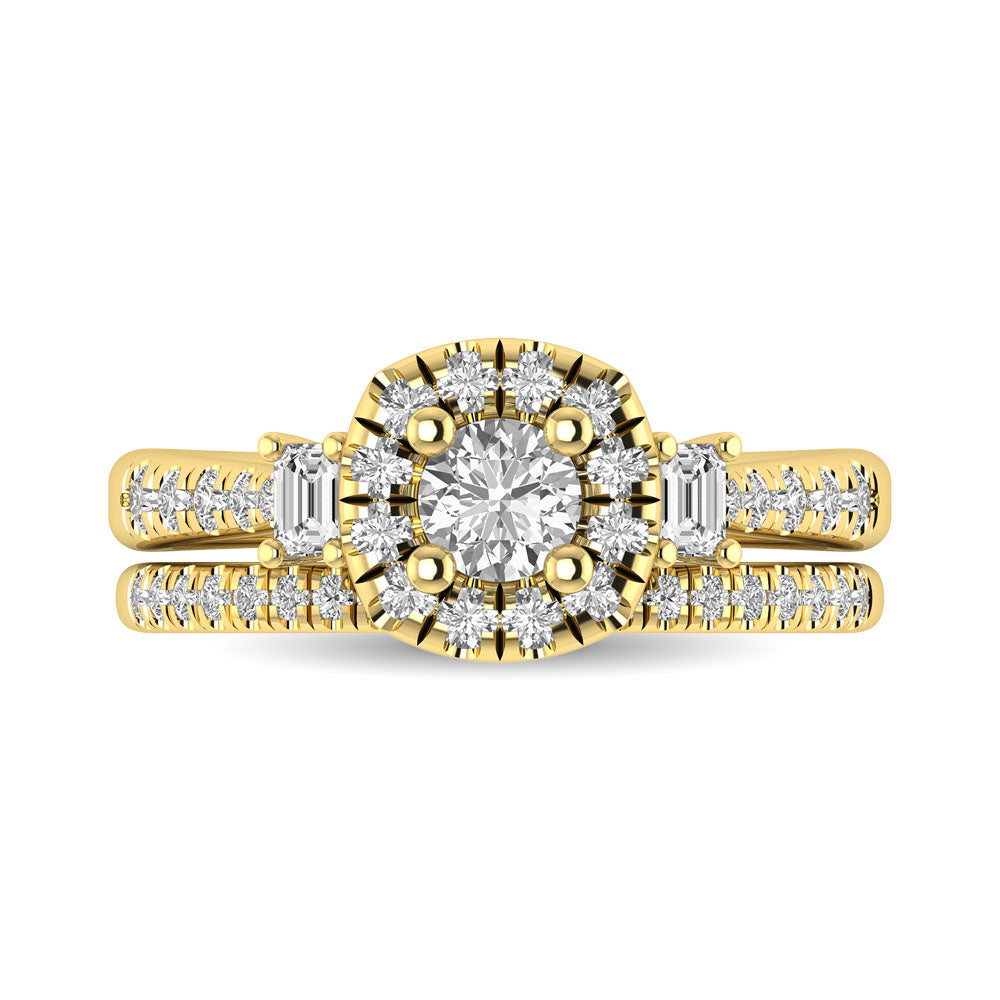 Diamond Classic Shank Single Halo Bridal Ring 1 ct tw Round Cut in 14K Yellow Gold