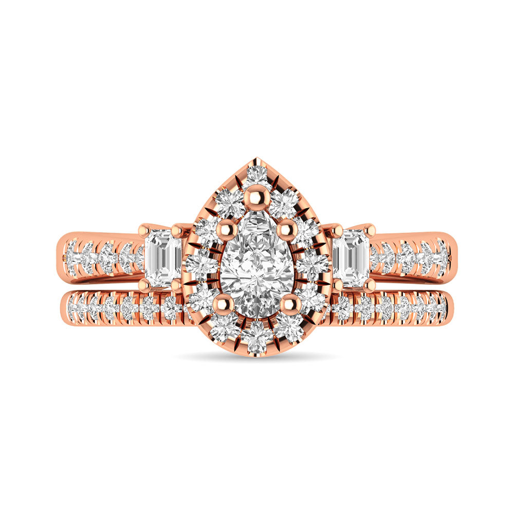 Diamond Classic Shank Single Halo Bridal Ring 1 ct tw Pear Cut in 14K Rose Gold
