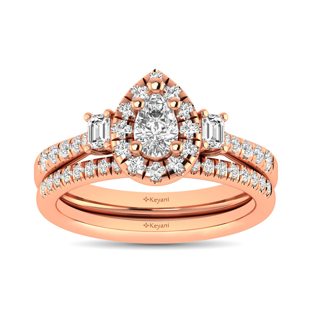 Diamond Classic Shank Single Halo Bridal Ring 1 ct tw Pear Cut in 14K Rose Gold