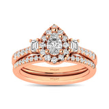 Diamond Classic Shank Single Halo Bridal Ring 1 ct tw Pear Cut in 14K Rose Gold