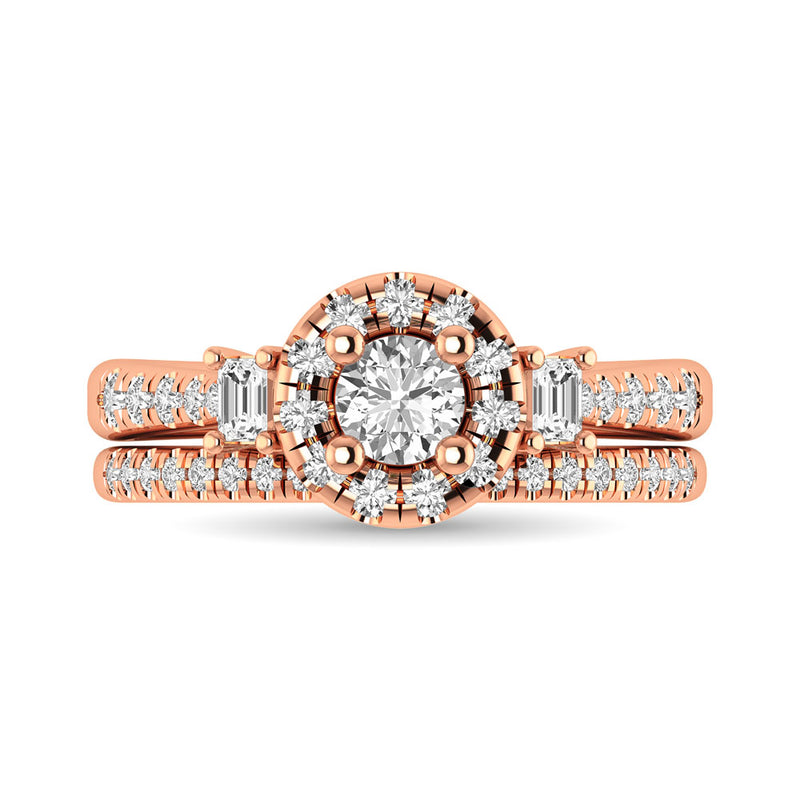 Diamond Classic Shank Single Halo Bridal Ring 1 ct tw Round Cut in 14K Rose Gold