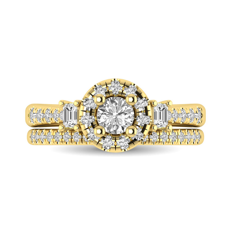 Diamond Classic Shank Single Halo Bridal Ring 1 ct tw Round Cut in 14K Yellow Gold