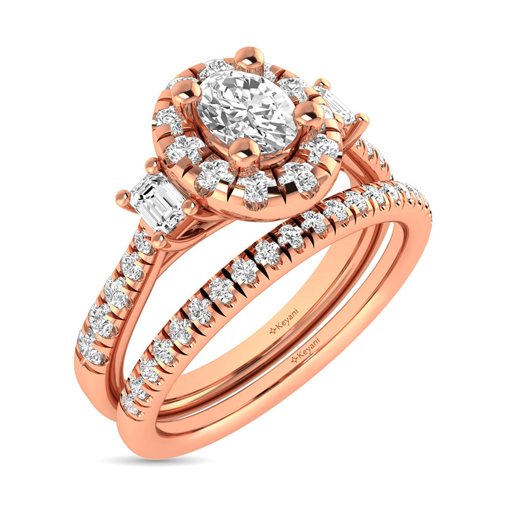 Diamond Classic Shank Single Halo Bridal Ring 1 ct tw Oval Cut in 14K Rose Gold