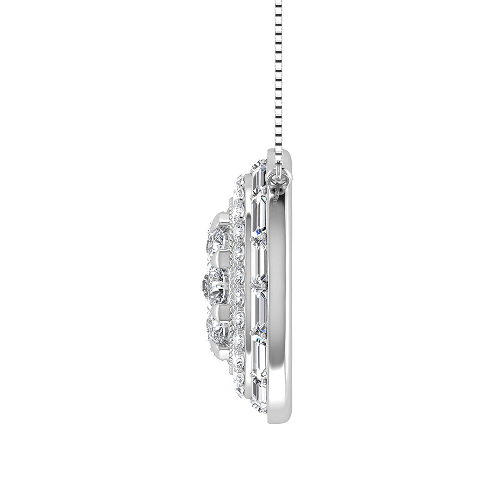 14K White Gold 3/4.Tw. Round and Baguette Diamond Oval Shape Necklace
