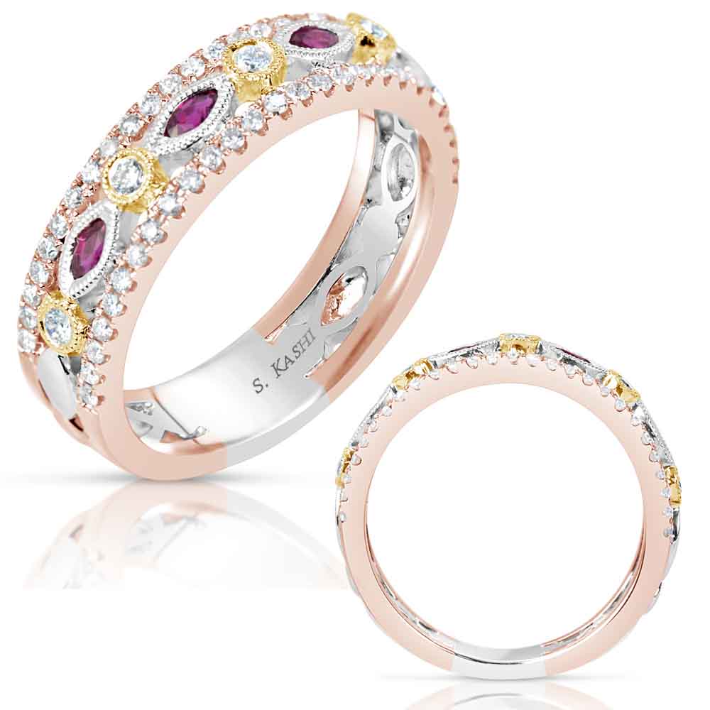 Ruby & Tri Color Wedding Band