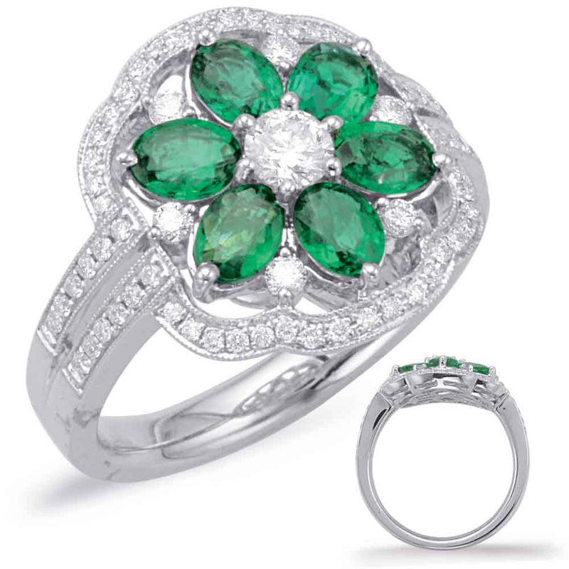 White Gold Emerald & Diamond Ring