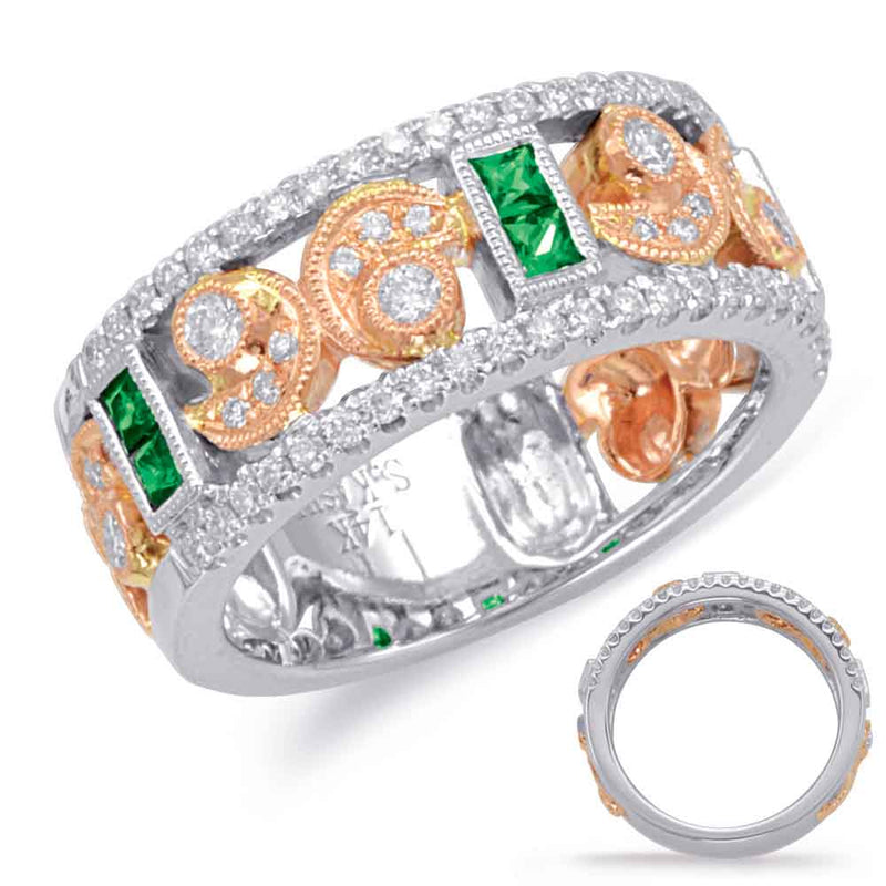 Rose & White Gold Emerald & Diamond Ring