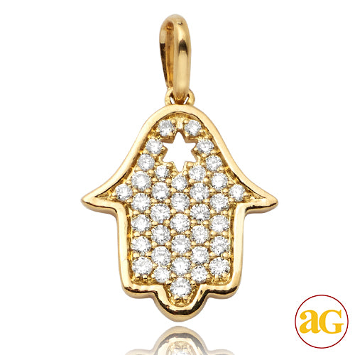 14KY 0.20CTW DIAMOND HAMZA PENDANT - 0.5"