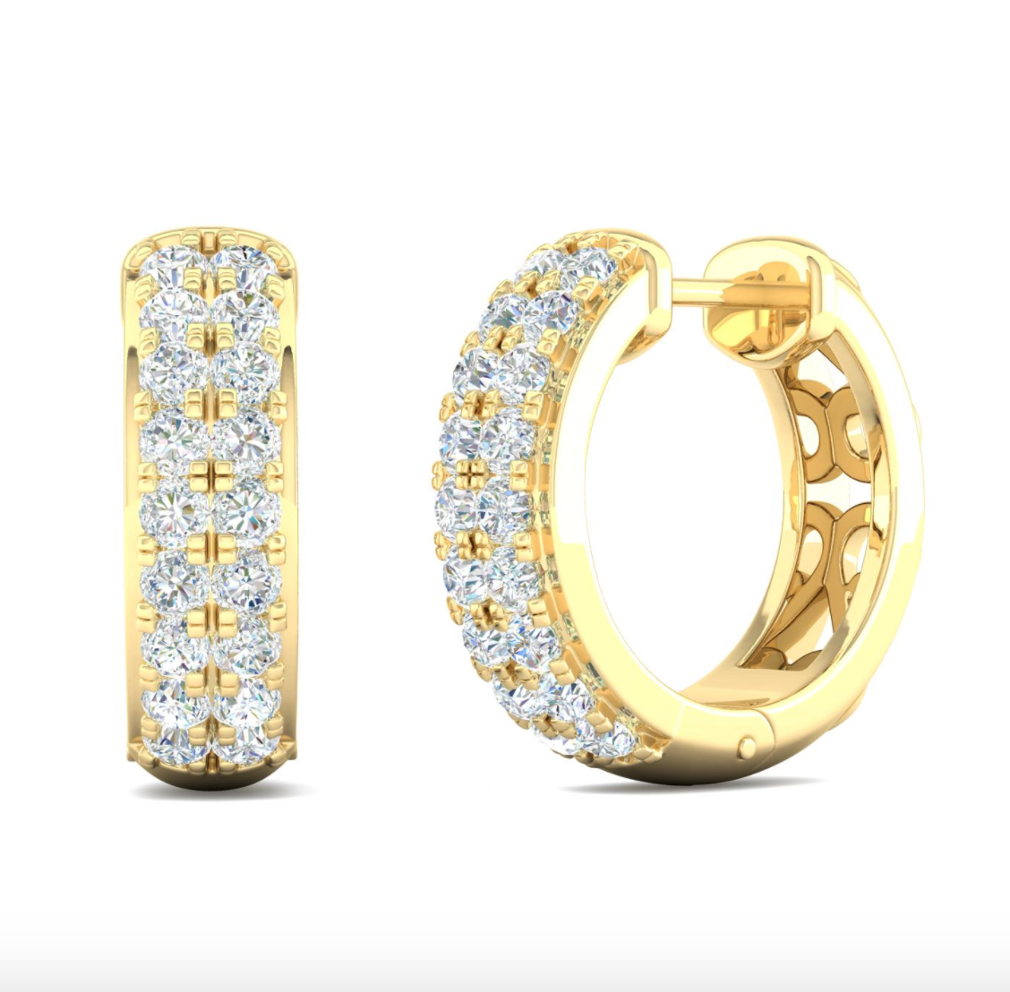 14kt Gold Diamond Hoops / Huggies Style Earrings Available in Two-Tone, White or yellow Gold