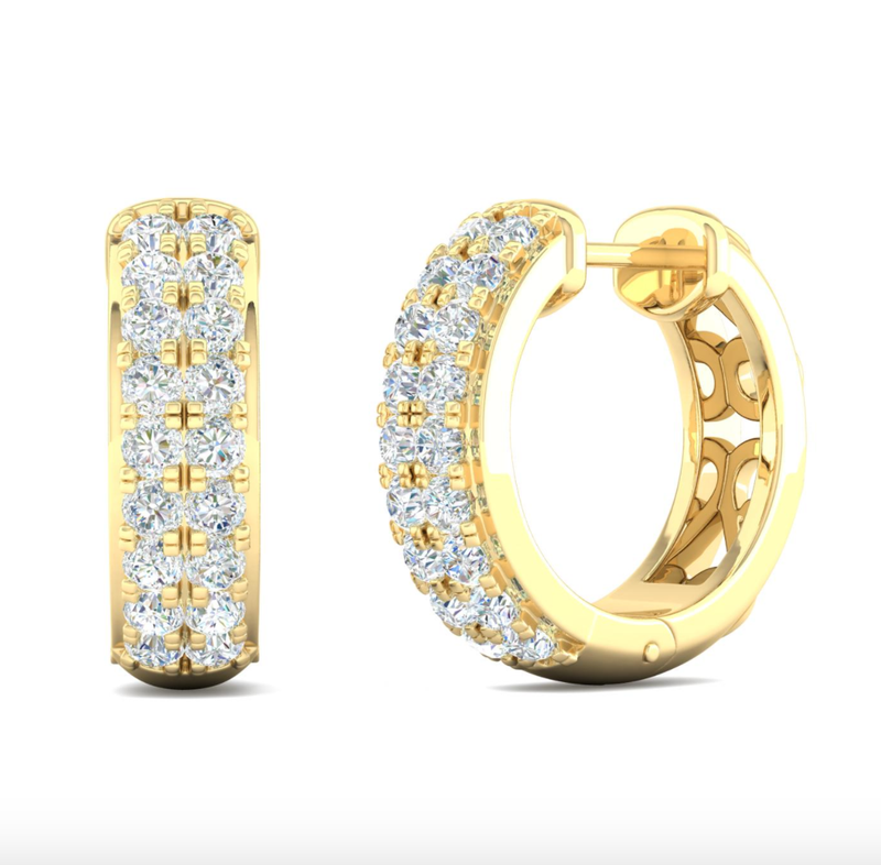 14kt Gold Diamond Hoops / Huggies Style Earrings Available in Two-Tone, White or yellow Gold