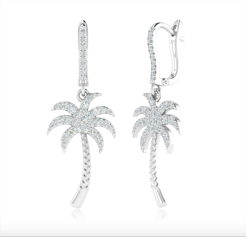 14kt Gold Palm Tree Earrings Available in Two-Tone, White or yellow Gold