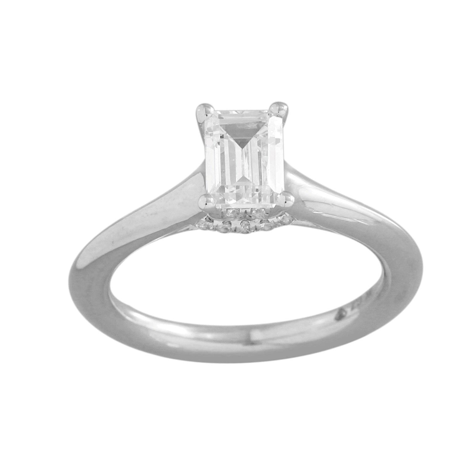 Solitaire Plus Series Engagement Ring-Emerald Cut Center Diamond made in 14k White gold