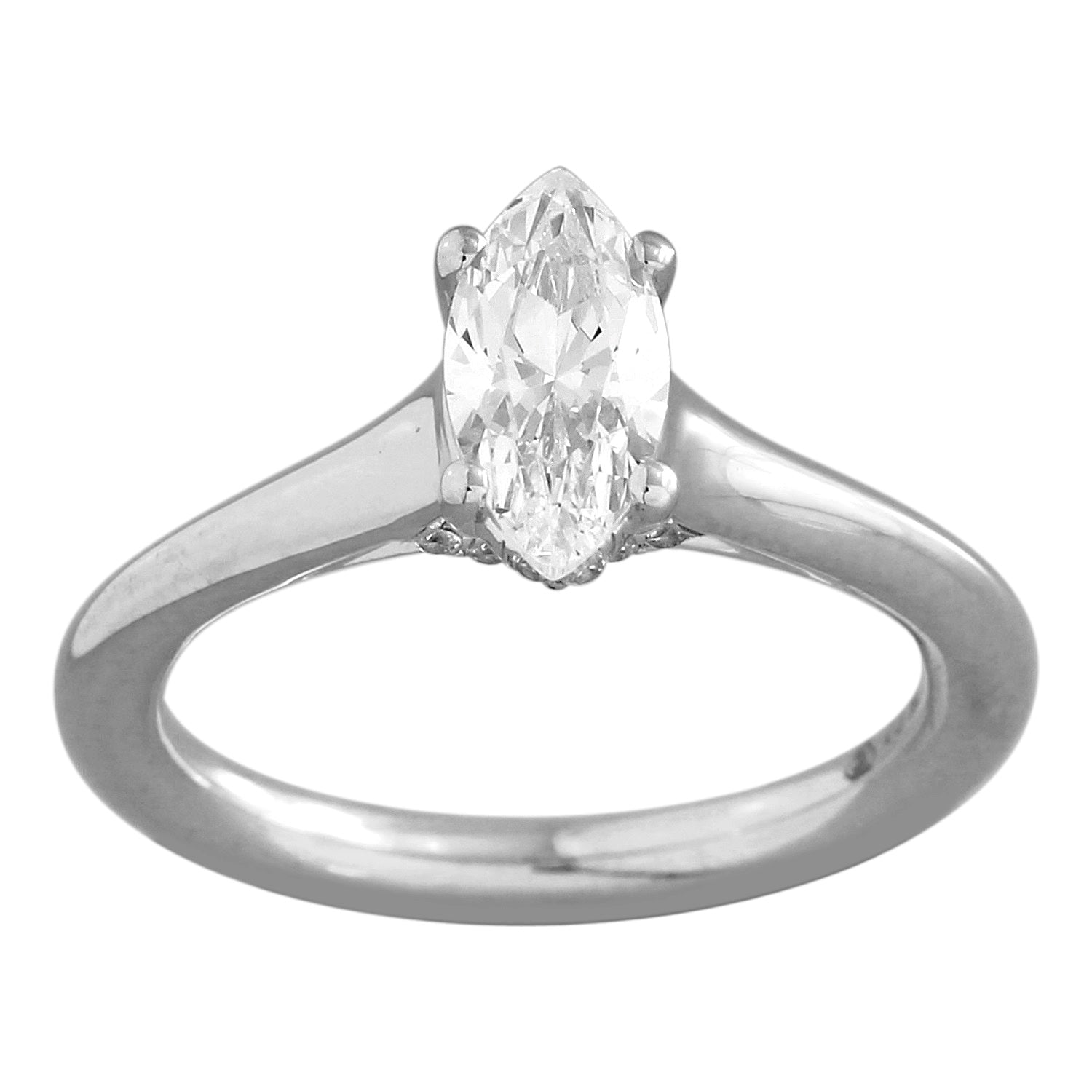 Solitaire Plus Series Engagement Ring-Marquise Cut Center Diamond made in 14k White gold