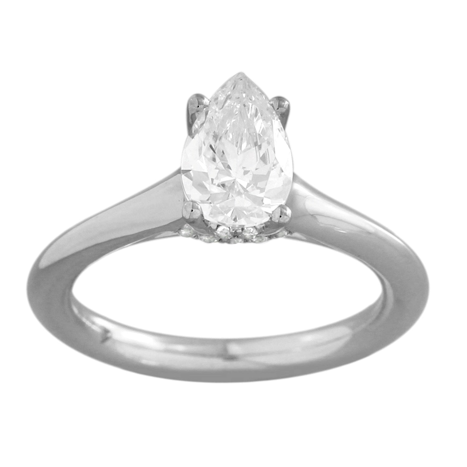 Solitaire Plus Series Engagement Ring-Pear Cut Center Diamond made in 14k White gold