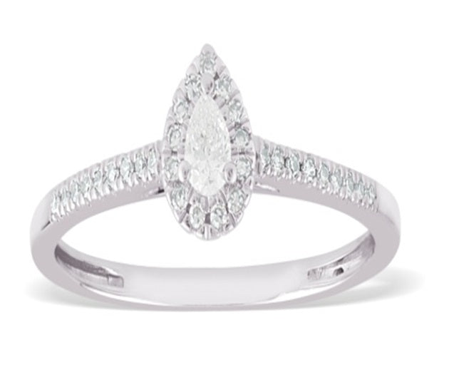 Promise Ring Diamond Shank made in 14k White gold-Pear
