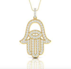 14kt Gold Diamond Hamsa Hand Slider Pendant Available in White or Yellow Gold