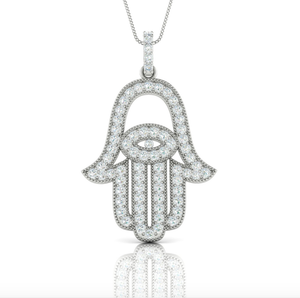 14kt Gold Diamond Hamsa Hand Slider Pendant Available in White or Yellow Gold