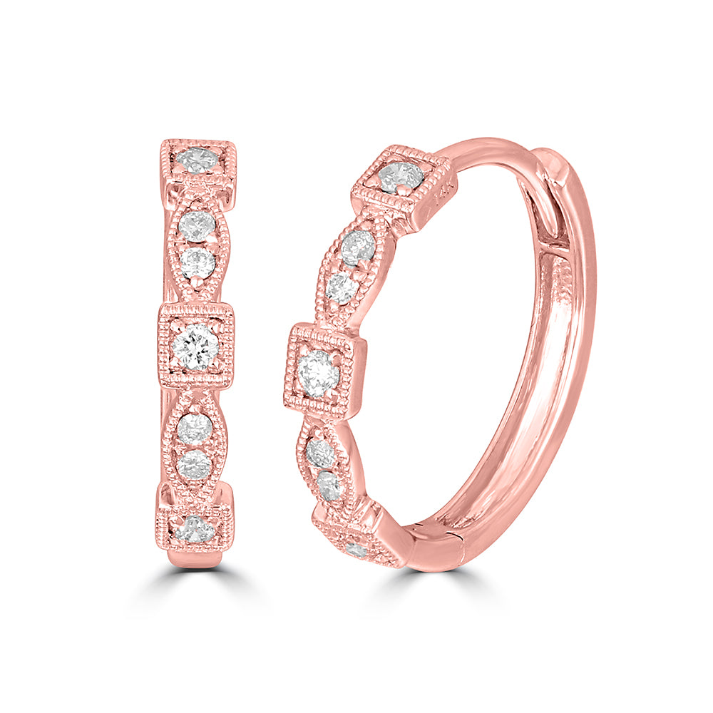 14K Rose Gold 1/8 Ct.Tw. Diamond Stackable Hoop Earrings