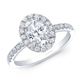 14kt White Gold Ring featuring Oval Diamond in the center with a Oval Halo Style