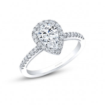 14kt White Gold Ring featuring Pear Shape Diamond in the center with a Pear / Tear Drop Shaped Halo