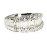 Baguette & Round Diamond 3 Row Band, 14kt White Gold,