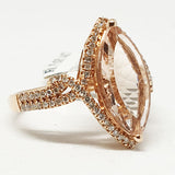 14kt Rose Gold Ring with Marquise Shape Morganite 3.19cts & 0.32ct Round Brilliant Cut Diamonds