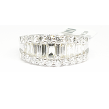 Baguette & Round Diamond 3 Row Band, 14kt White Gold,